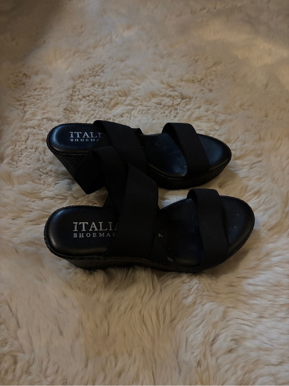 Italian Shoemakers Black Elastic Strap Wedge Sandals